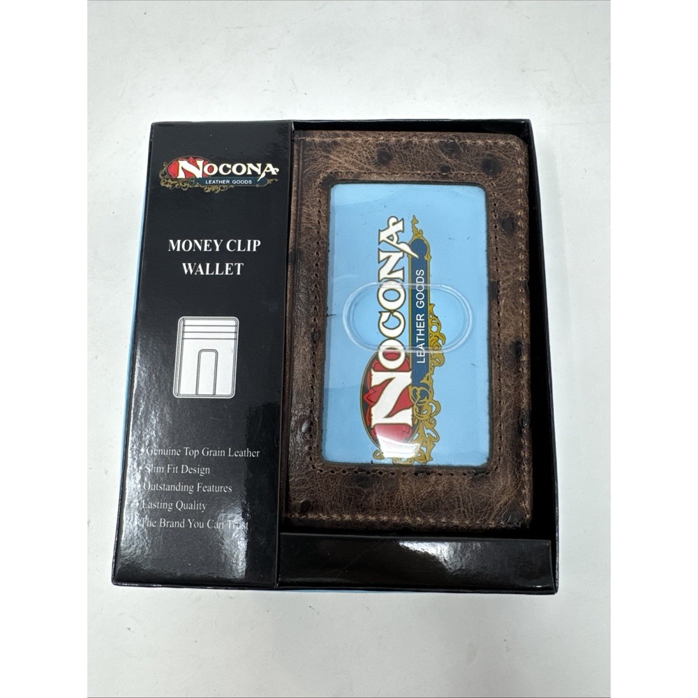 Nocona‎ Western Mens Money Clip Wallet Leather Vintage Ostrich Brown N5487702
